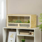 Terrario per Rettili in Legno con Porte in Vetro Scorrevoli e Pannelli in Rete, 60x29,5x29,5cm - immagine 2
