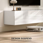 Mobile TV Sospeso per Televisori da 45"-55"-65" con 2 Armadietti e Ante a Ribalta, 140x33x29,8 cm, Bianco - immagine 4