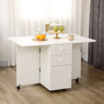 Tavolo da Cucina a Ribalta con 2 Cassetti e Armadietto ad Ante, in Truciolato, 120x80x75 cm, Bianco - immagine 8