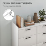 Cassettiera 6 Cassetti in Legno con Bordi Rialzati e Maniglie a U, 1x40x88 cm, Bianco - immagine 6