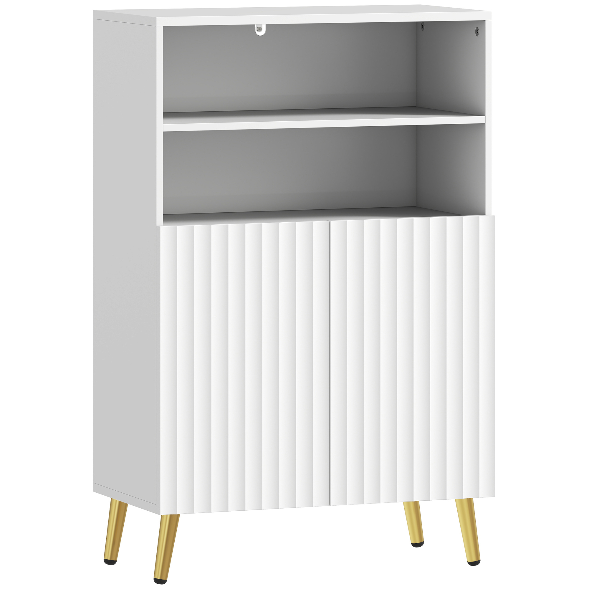 oGp4de19c1c1a6cae.jpg Mobiletto Bagno Moderno con 2 Ripiani Aperti e Armadietto con Ante Ammortizzate, 60x31,8x93 cm, Bianco - immagine 1