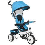 Triciclo per Bambini con Maniglione 6 in 1, Tettuccio Regolabile e Cintura di Sicurezza, Età 1-5 Anni, Blu