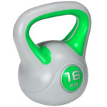 Kettlebell 16kg in PU e Sabbia con Base Piatta e Impugnatura per Stacchi, Squat e Sollevamenti, 27x17x31 cm, Verde