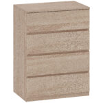 Cassettiera 4 Cassetti in Legno con Guide in Metallo e Maniglie Scanalate, 60x40x80 cm, color Faggio