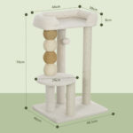 Torre per Gatti con Lettino, Piattaforma e Pallina Giocattolo, in Legno, Peluche e Iuta, 48,5x40x76 cm, Beige - immagine 3