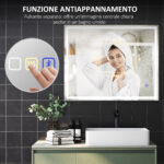 Specchio Bagno Antiappannante con Luce LED Regolabile, Speaker Bluetooth, Pulsanti Touch, 80x1 cm - immagine 7