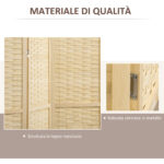 Paravento Separé da Interno a 4 Ante in Legno e Bambù, Pieghevole e Salvaspazio Altezza 170cm, Marrone - immagine 5