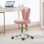 Sedia da Scrivania a Orecchie di Coniglio ad Altezza Regolabile e Rivestita in Pile Teddy Rosa, 53x53x70-84 cm - immagine 7