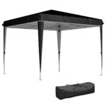 Gazebo 3x3 m per 6-9 Persone ad Altezza Regolabile con Fori di Drenaggio, in Metallo e Tessuto Oxford Nero