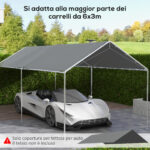 Copertura di Ricambio 6x3 m in PE Grigio Scuro Anti-UV per Carport Auto con Corde Elastiche - immagine 4