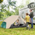 Tenda da Campeggio 2 Posti con 2 Vestiboli, 2 Porte, 2 Finestre e Borsa di Trasporto, 2,8x2,25x1,1 cm, Beige - immagine 2
