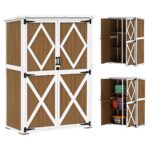 Capanno da Giardino in Legno di Abete con 2 Ripiani e 2 Porte, 116,5x57x159/167 cm, Marrone e Bianco