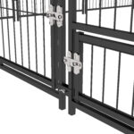 Recinto per Cani in Metallo e Tessuto Oxford con Porticina per Ciotole, 211x211x151 cm, Nero e Marrone - immagine 9