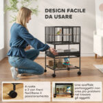 Gabbia per Uccelli con Ripiano Inferiore, Vassoio e Griglia Rimovibili, in Acciaio e PP, 48x46x83 cm, Nero - immagine 7