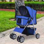 Passeggino per Cani Pieghevole in Tessuto con Cestino e Portabicchieri, 75x45x97 cm, Blu - immagine 2