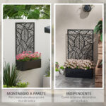 Fioriera Rialzata con Spalliera Decorativa per Rampicanti da Terra e Parete in Metallo, 61x23x113 cm, Nero - immagine 4