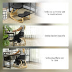 Sedia Inginocchiatoio con Movimento a Dondolo, in Tessuto Effetto Lino e Legno di Betulla, 50x73x55 cm, Nero - immagine 7