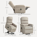 Poltrona Alzapersona Elettrica Reclinabile con Poggiapiedi, Telecomando  e Tasca, Beige - immagine 3