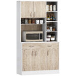 Credenza Cucina Multifunzione con Cassetti e Vani Aperti, in Legno, 1cm, Bianco
