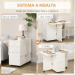 Tavolo da Cucina a Ribalta con 2 Cassetti e Armadietto ad Ante, in Truciolato, 120x80x75 cm, Bianco - immagine 4