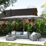 Ombrellone Doppio da Giardino 4,5x2,6 m, Apertura a Manovella e 12 Stecche, Grigio - immagine 9