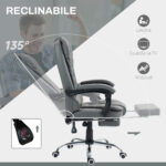 Sedia da Ufficio Ergonomica Reclinabile a 145° con Poggiapiedi Estraibile in Finta Pelle, Grigio - immagine 5