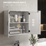 Armadietto Pensile Bagno in Legno Stile Country con Ripiano Regolabile, 60x30x60cm, Bianco - immagine 4