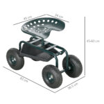 Carrello da Giardino con Sedile Regolabile e Vassoio Inferiore, in Acciaio, e PP, 83x36,5x45-60 cm, Verde Scuro - immagine 3