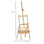 Cavalletto da Pittore ad Altezza Regolabile con Cassetto, in Legno di Faggio, 43,5x43x150-190 cm - immagine 3