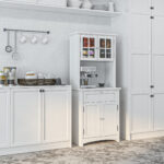 Mobile Dispensa Alto con 2 Armadietti, Ripiani Regolabili e Piano d'Appoggio, in MDF, 68,6x40x164 cm, Bianco - immagine 2