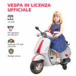 Moto Elettrica per Bambini a Licenza Vespa con Rotelle, Fanale e Musica, in PP e Metallo, 107x47x73 cm, Bianco - immagine 4