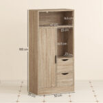 Mobile Bagno Salvaspazio Slim con 2 Cassetti, Ripiani e Armadietto, 50x25x1 cm, Legno Naturale - immagine 3