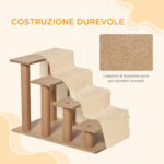 Scaletta per Cani Portatile a 4 Gradini, in Tessuto Vellutato Sfoderabile e Truciolato, 60x35x44 cm, Beige - immagine 6