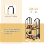 Portalegna per Camino a 2 Ripiani in Metallo con Paletta, Porta legna con Scopa, Attizzatoio e Pinza, 41,5x32,5x74,5 cm, Nero | Aosom Italy - immagine 6