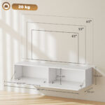 Mobile TV Sospeso per Televisori da 45"-55"-65" con 2 Armadietti e Ante a Ribalta, 140x33x29,8 cm, Bianco - immagine 3