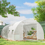 Serra a Tunnel 8x3x2 m con Rivestimento in Plastica e Acciaio Rinforzato, Bianco - immagine 2