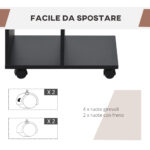 Tavolino da Salotto a C con 2 Ripiani Aperti e 4 Ruote Girevoli, 45x35x58 cm, Nero - immagine 6