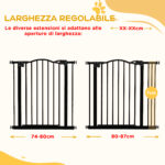 Cancelletto per Cani Estensibile con 2 Blocchi e Chiusura Automatica, in Metallo e Plastica, 74-87x78 cm, Nero - immagine 7