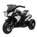 Moto Elettrica per Bambini 3-5 Anni Max, 25kg con Luci, Musica, Batteria 6V e Velocità 3km/h, 86x42x52 cm, Nero