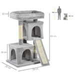 Albero Tiragraffi per Gatti con Pali in Sisal, Lettino e 2 Casette, 59x39x83cm, Grigio - immagine 3