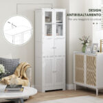 Mobile Colonna Bagno con 3 Armadietti e Ante in Vetro e a Persiana, 60x30x170,5cm, Bianco - immagine 7