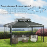 Copertura per Gazebo 4x3 m a 2 Livelli in Poliestere con Cinghie e 10 Fori di Drenaggio, Grigio Scuro - immagine 3