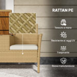 Panca da Giardino con Tavolino a Ribalta Portaoggetti, in Rattan e Acciaio, 134x58x82 cm, Crema e Cachi - immagine 6