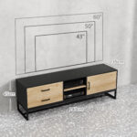 Mobile Porta TV 60" con Armadietto, 2 Cassetti e Ripiani Aperti, 140x35x45 cm, Legno Naturale - immagine 3