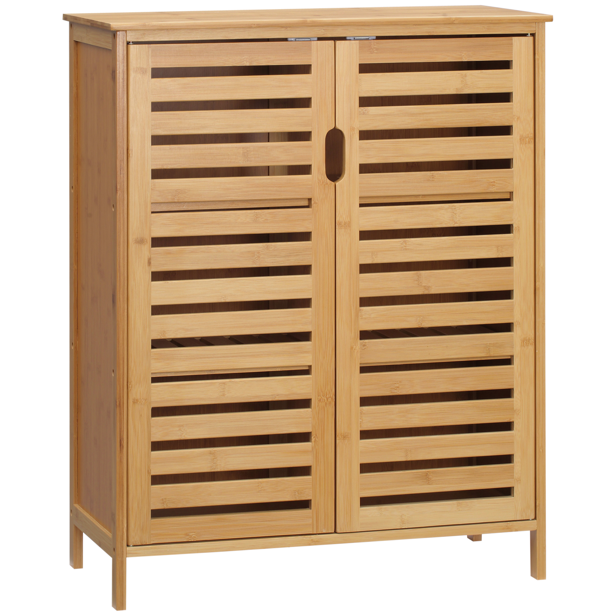qfR98a18478d44f46.jpg Mobile Bagno Moderno a 2 Ante con 2 Ripiani Ventilati in Bambù, 68x32x86 cm, color Legno - immagine 1