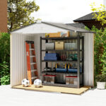 Casetta Porta Utensili in Acciaio, Capanno da Giardino con Porte Scorrevoli, 213x130x185 cm, Bianco - immagine 9
