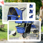 Passeggino per Cani Pieghevole in Tessuto con Cestino e Portabicchieri, 75x45x97 cm, Blu - immagine 6