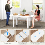 Tavolo da Pranzo Allungabile per 4-6 Persone con Pannelli a Ribalta, in Legno, 120-160x80x78 cm, Bianco - immagine 5