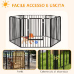 Recinto per Cani a 6 Pannelli Modulabili da Interno ed Esterno, in Acciaio, 164x83x80 cm, Nero - immagine 7
