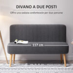 Divano 2 Posti Moderno in Tessuto Senza Braccioli, Divanetto da Salotto con Gambe in Legno, 117x56,5x77 cm, Grigio Scuro - immagine 4